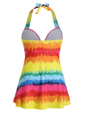 

Plus Size Rainbow Color Underwire Swimsuit, Multi