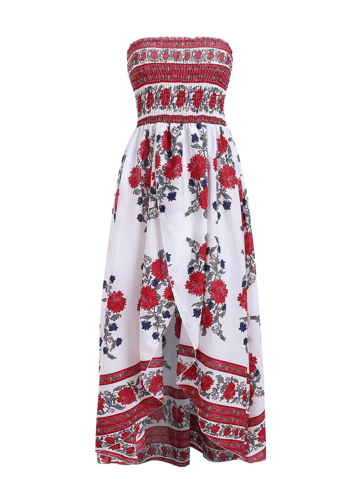 

Bohemian Strapless High Slit Floral Dress, Cherry red
