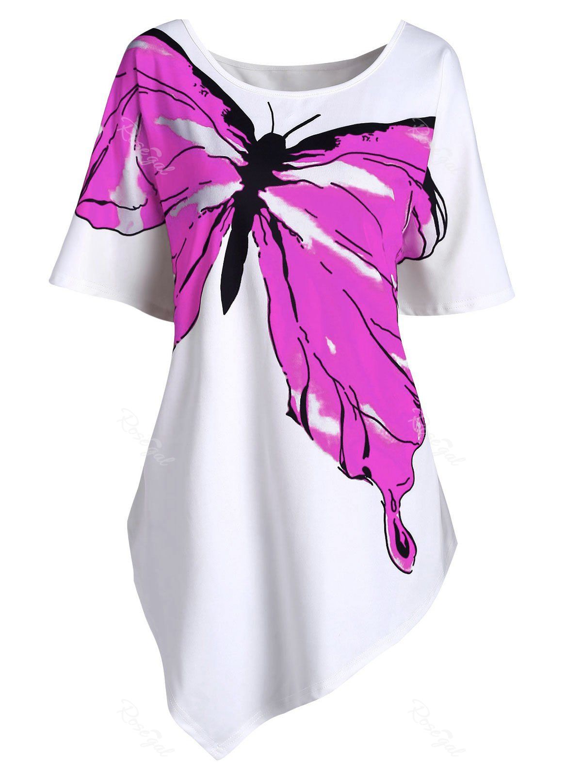 

Plus Size Butterfly Pattern Asymmetrical T Shirt, Purple