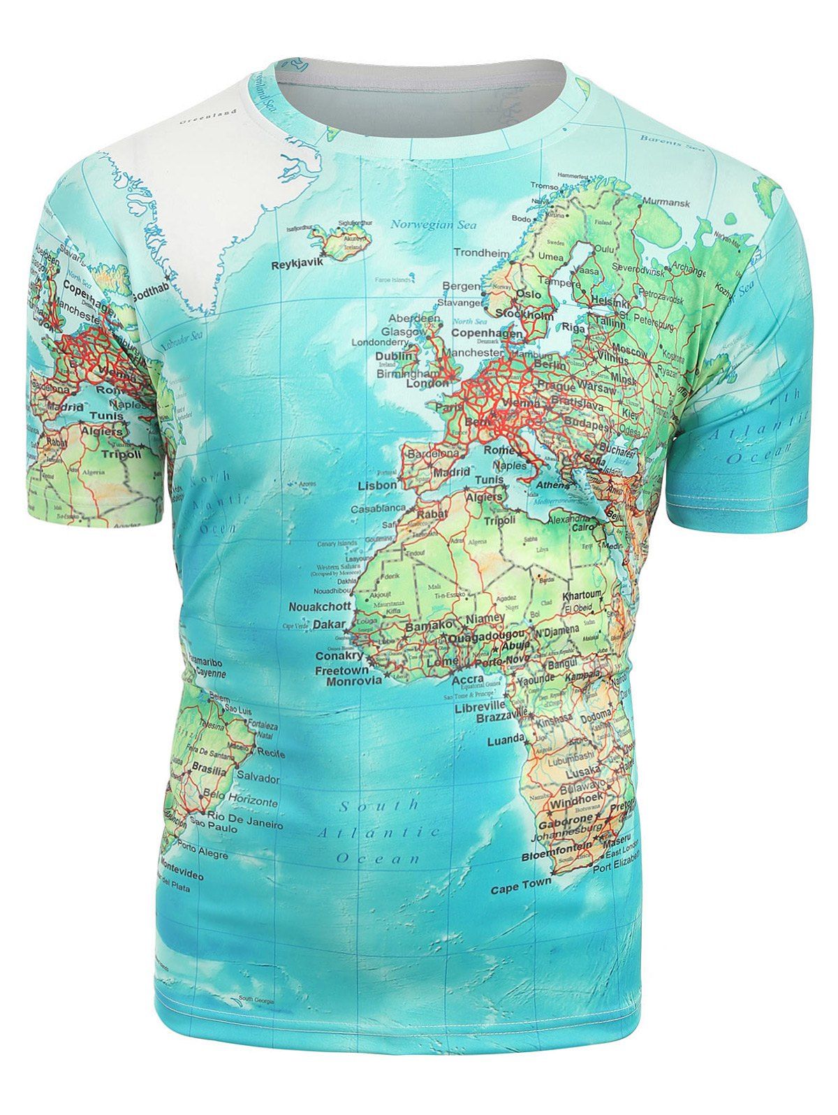 

3D Map Printed Short Sleeves T-shirt, Medium turquoise