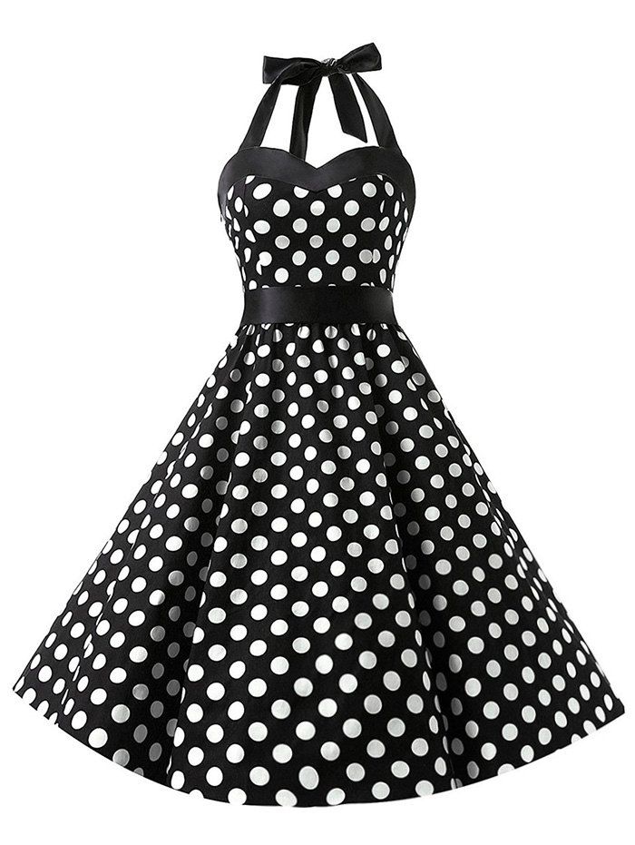 

Vintage Polka Dot Lace Up Flare Dress, Black