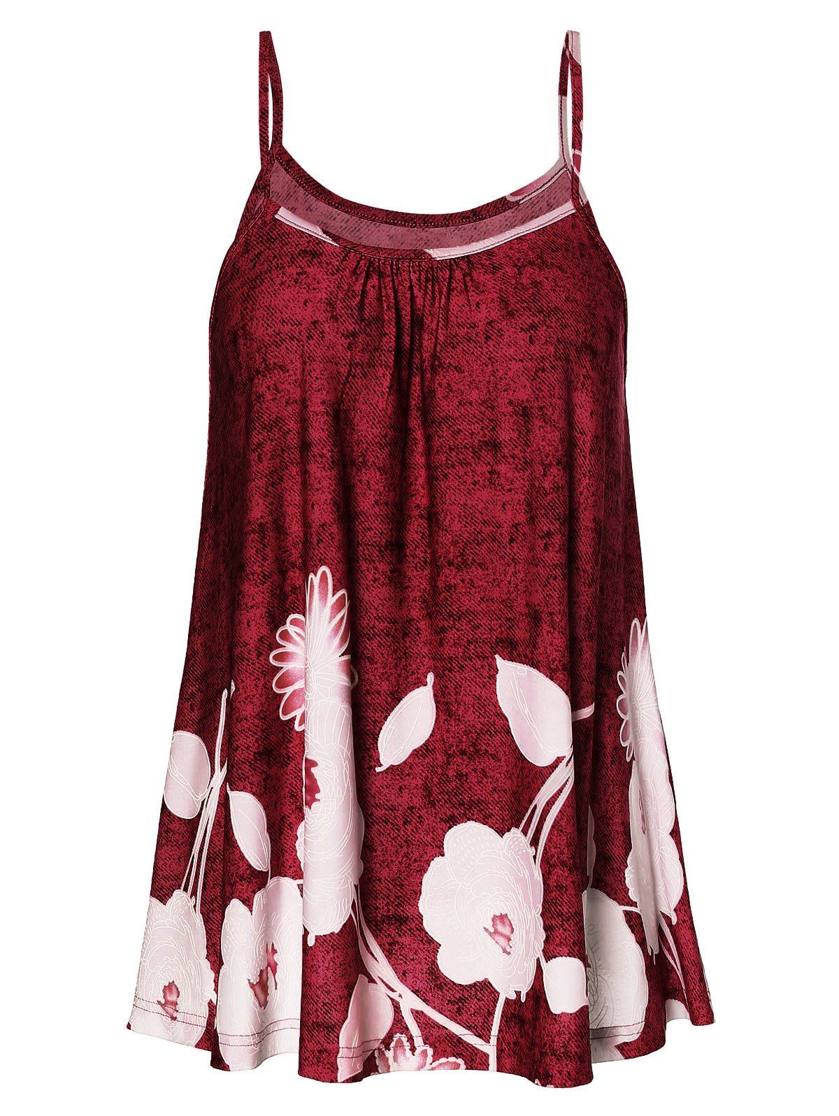 

Floral Print Spaghetti Strap Tunic Tank Top, Firebrick