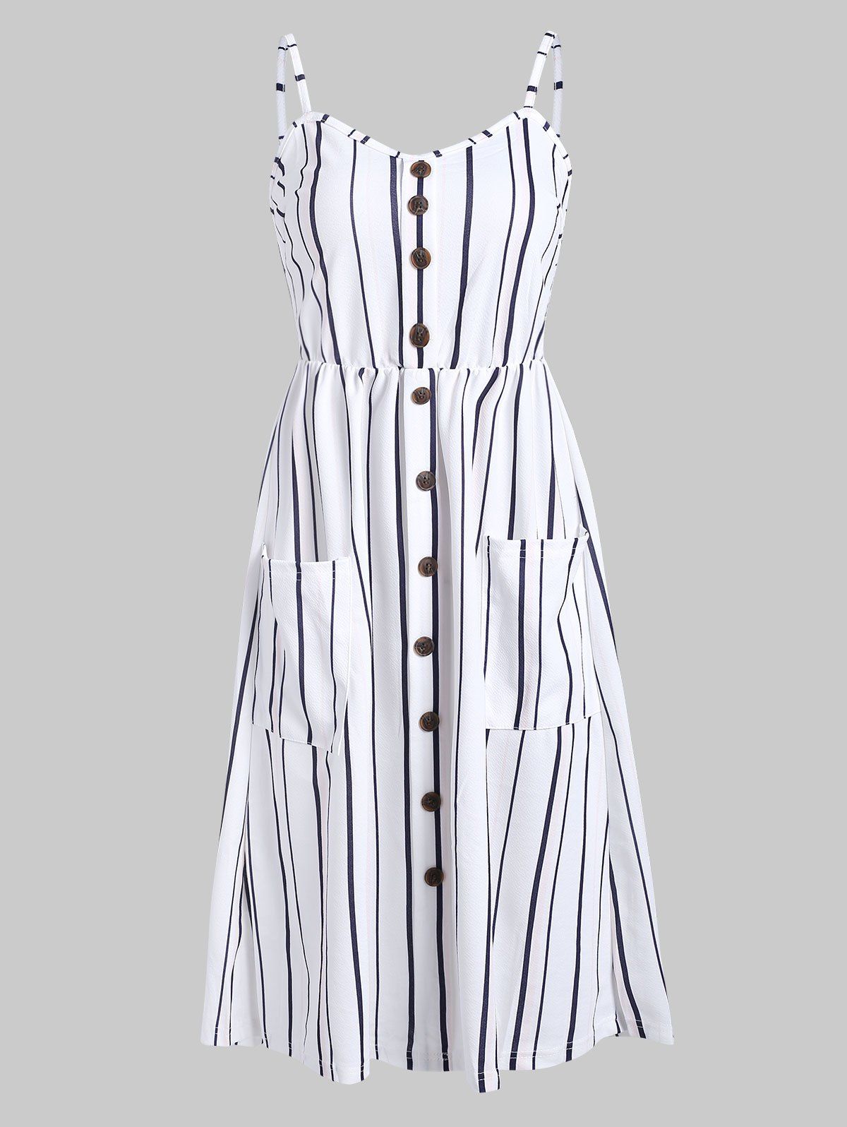 

Buttoned Striped Cami Dress, White