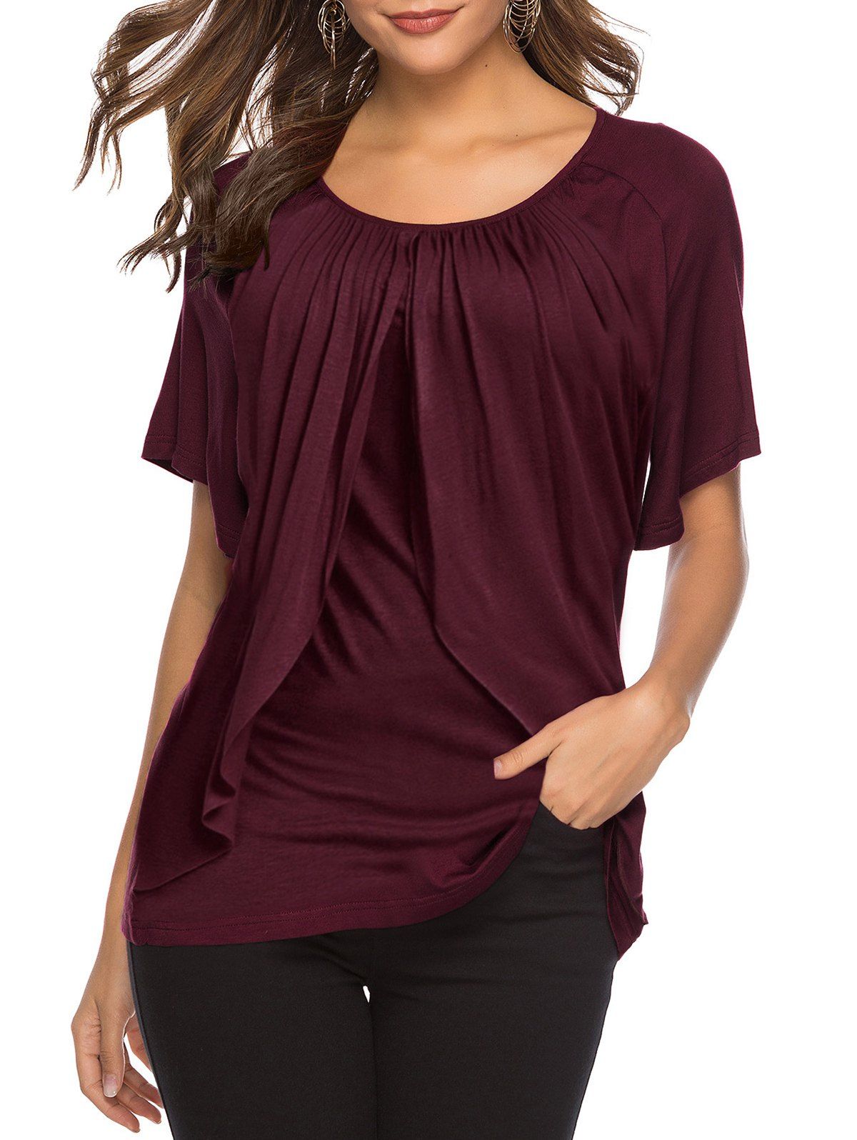 

Overlay Short Sleeve Tee, Red wine