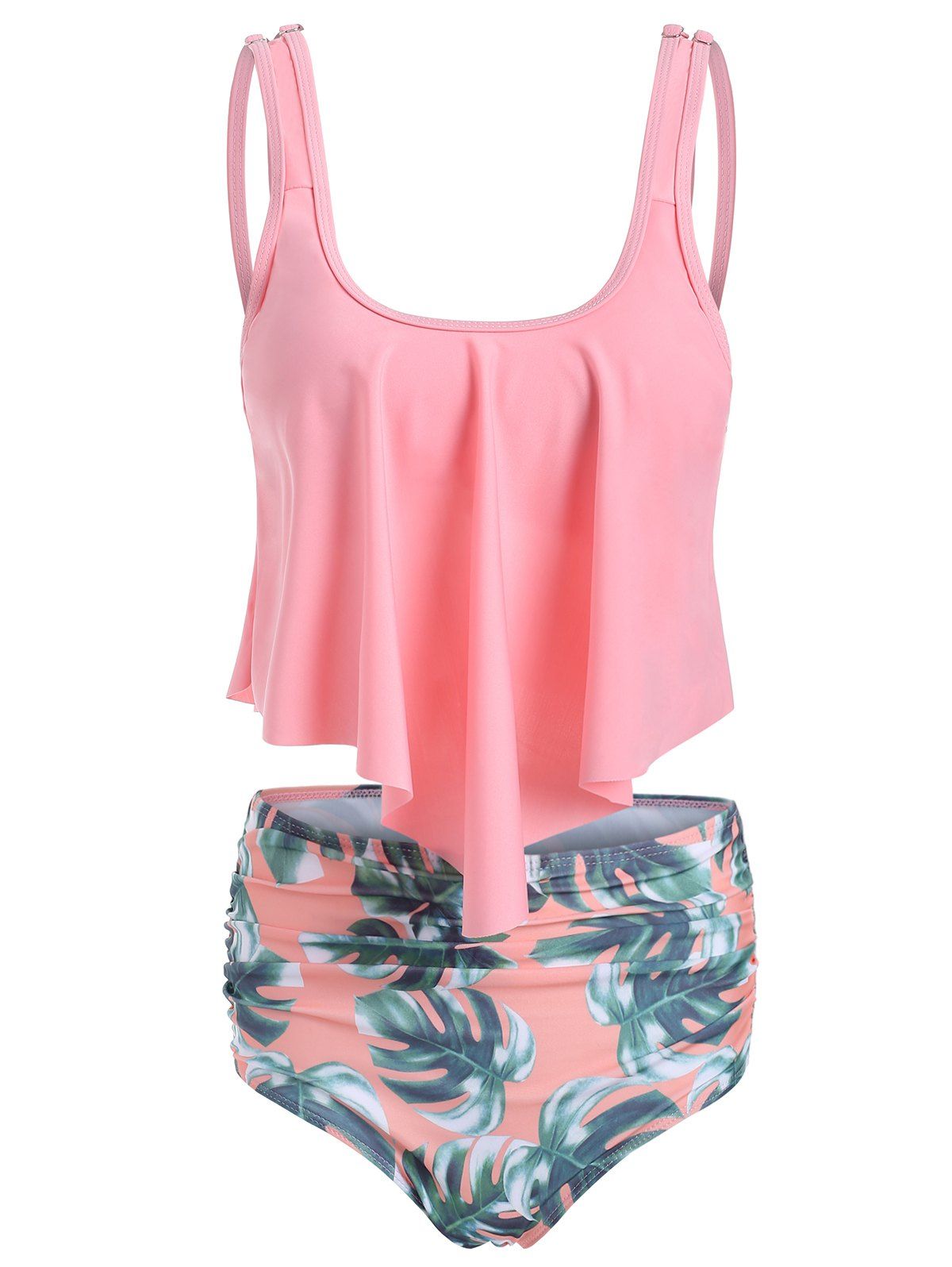 

Floral Print U Neck Tankini Set, Pink