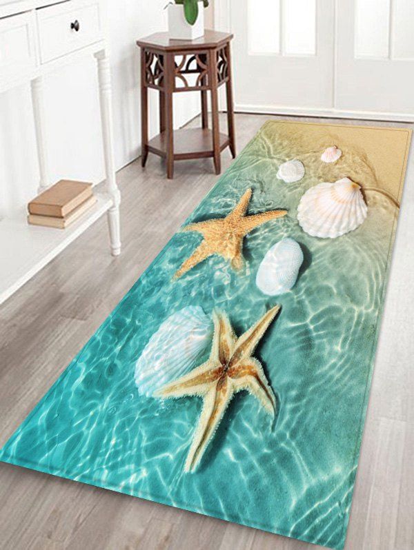 

Beach Starfish Conch Pattern Print Floor Mat, Baby blue