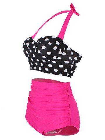

Polka Dot Ruched Padded Bikini Set, Deep pink