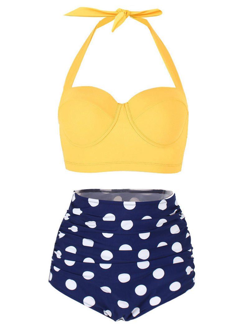 

Polka Dot Ruched Padded Bikini Set, Yellow