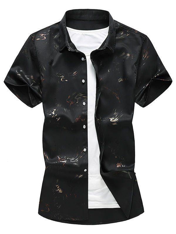 

Printed Design Casual Short Sleeves Shirt, Black