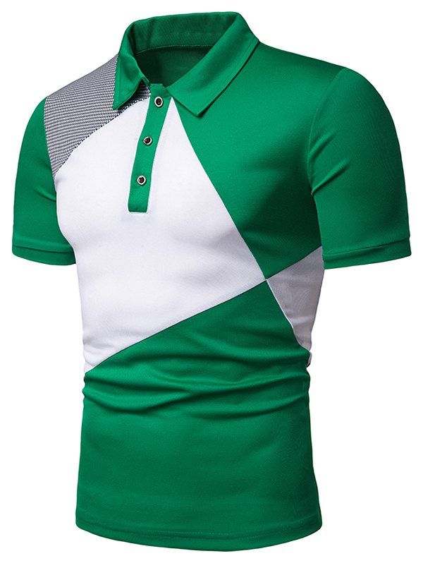 

Houndstooth Patch Shirt Collar T Shirt, Green