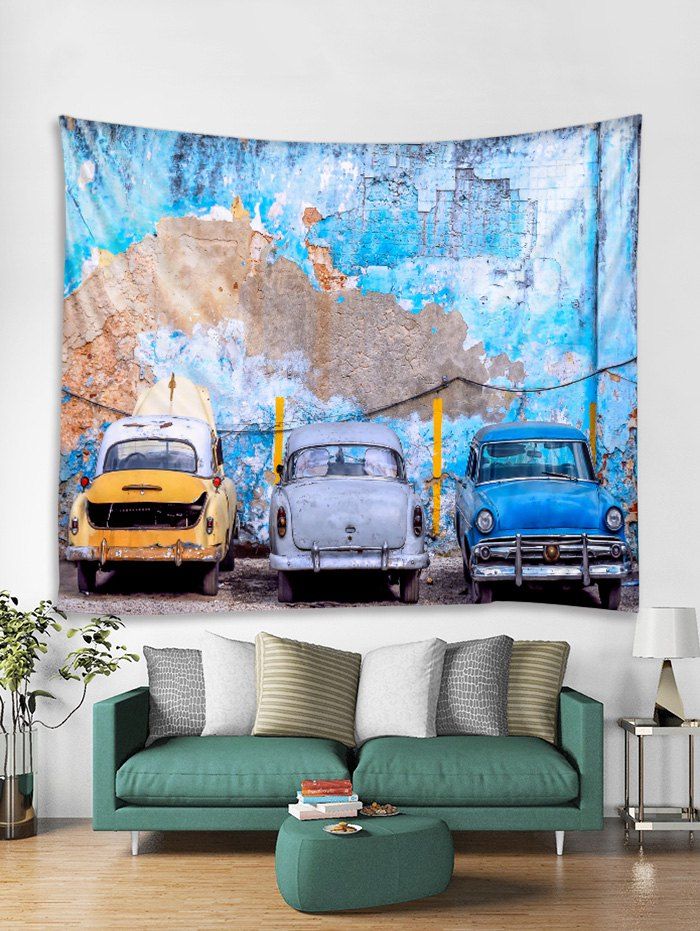 

Retro Car Print Tapestry Wall Hanging Art Decoration, Dodger blue