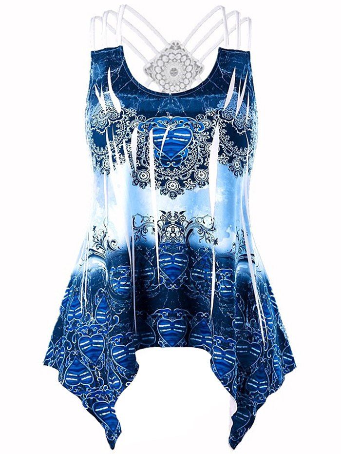 

Strappy Ethnic Print Tank Top, Ocean blue