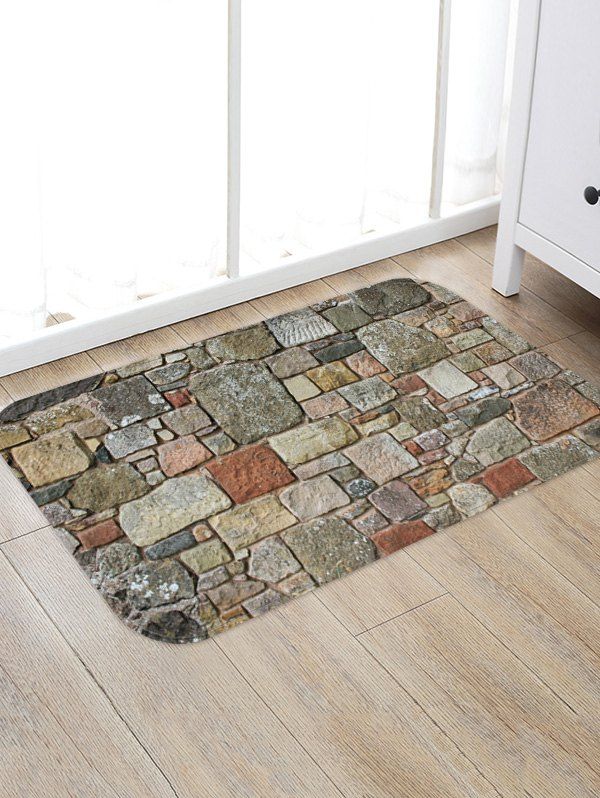 

Stones Brick Wall Pattern Water Absorption Area Rug, Multi-b