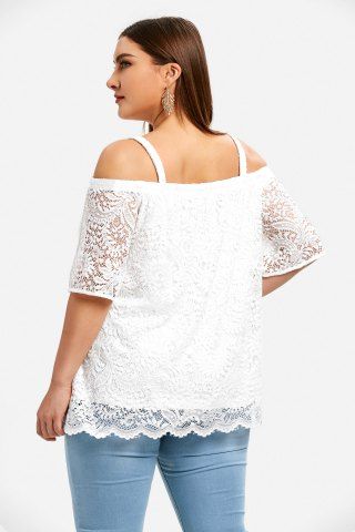 

Plus Size Sheer Lace Petal Hem Top, White