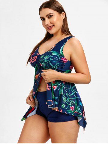 

Plus Size Animal Print Empire Waist Tankini Set, Multi-a