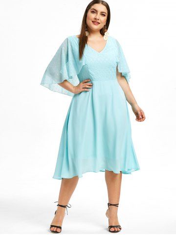 

Flutter Sleeve Plus Size Glitter Embellished A Line Dress, Light slate