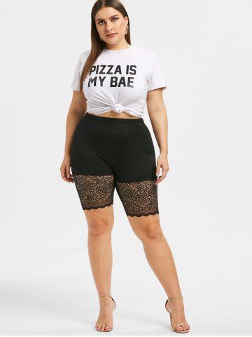 

Plus Size Lace Panel Short Leggings, Black