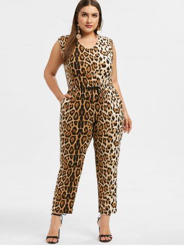 Sleeveless Plus Size Leopard Print Jumpsuit