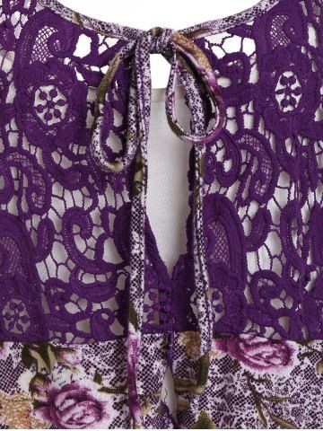 

Plus Size Lace Panel Slit Floral Tank Top Set, Purple