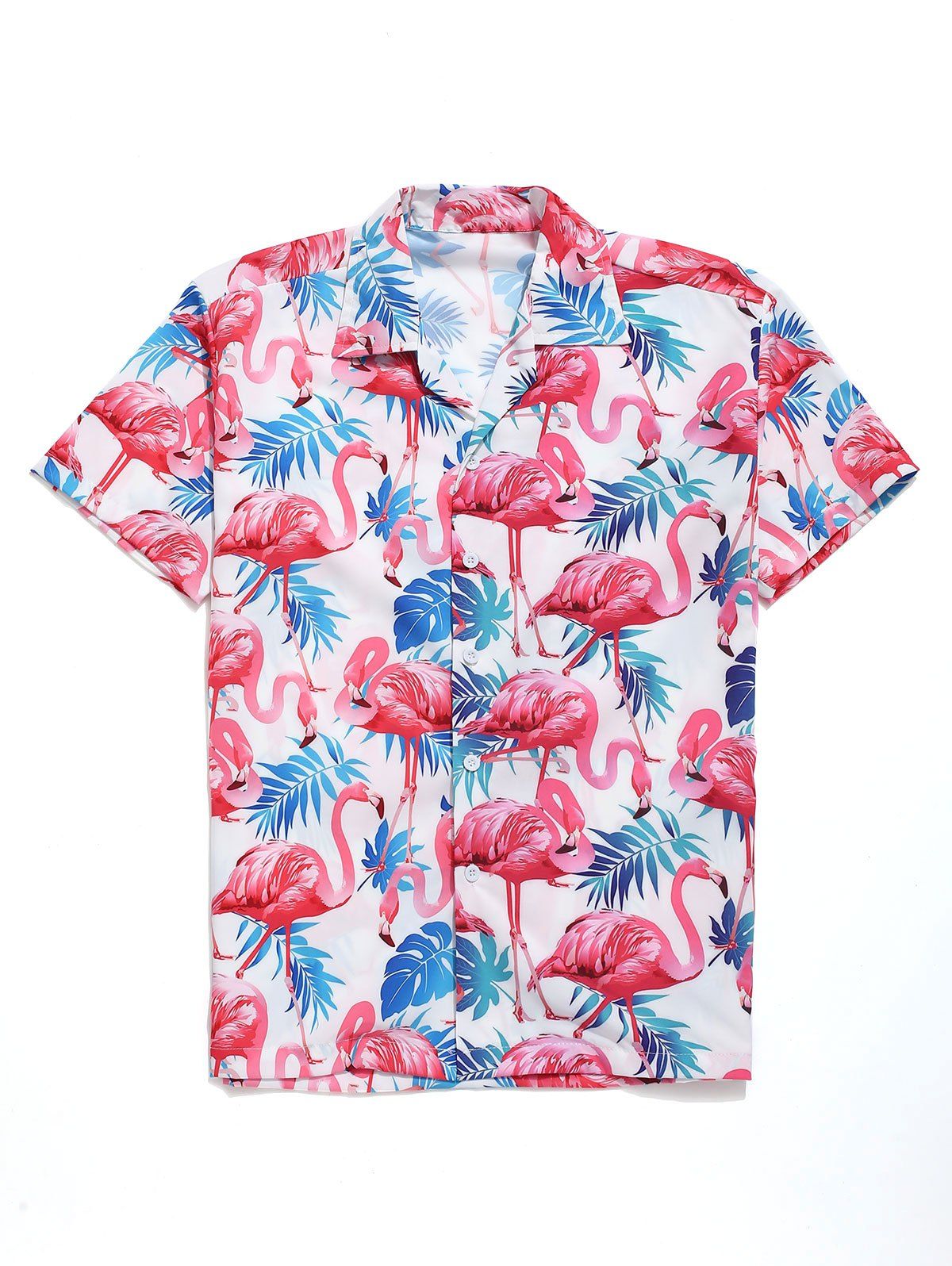 Fancy Tropical Leaves Flamingo Print Shirt  