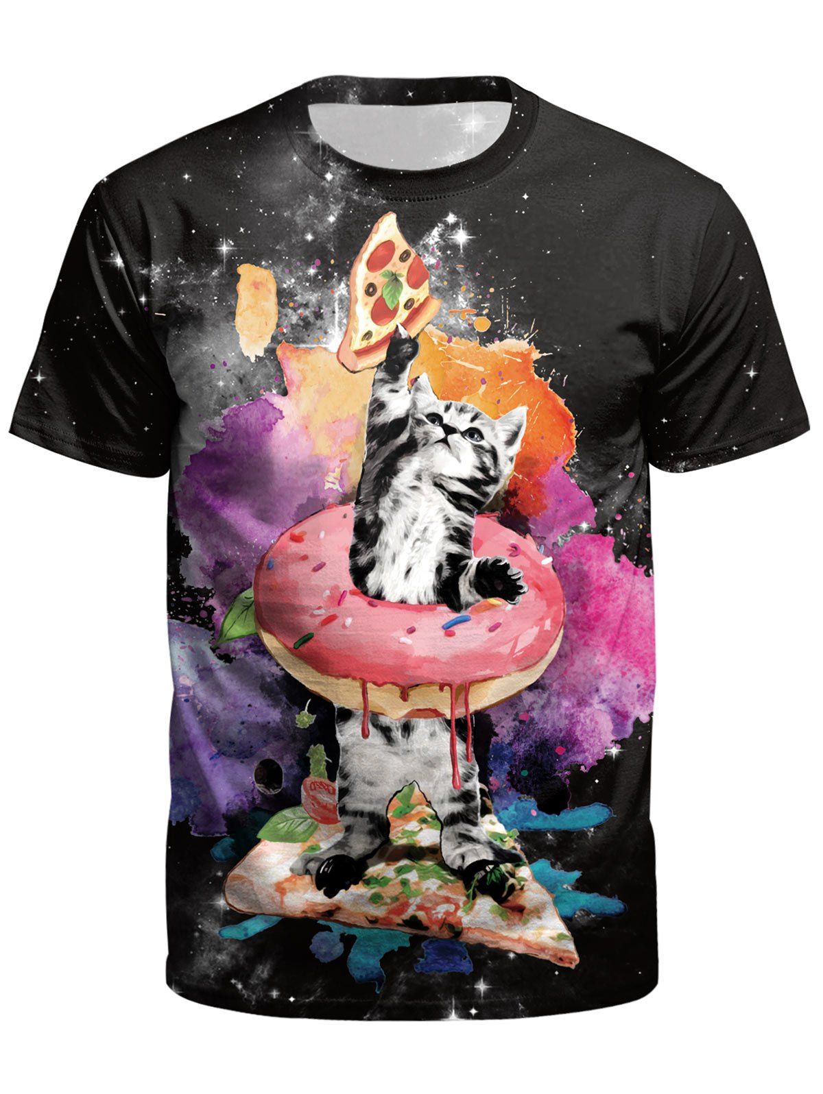 

Cat Pattern Short Sleeves T-shirt, Black