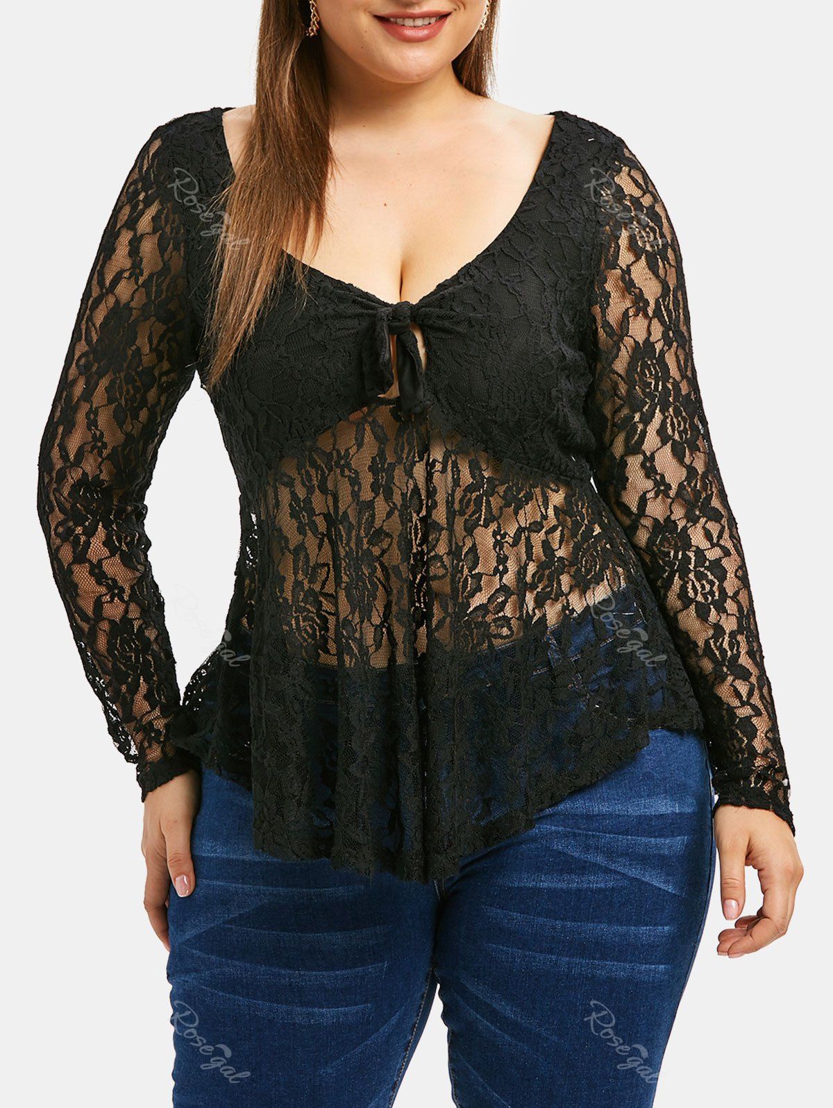 

Plus Size Lace Skirted Blouse, Black