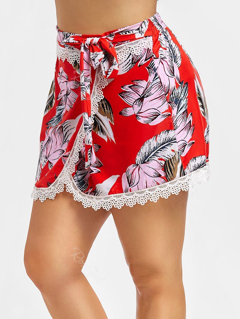 

Floral Print Lace Hem Plus Size Skirted Briefs, Multi