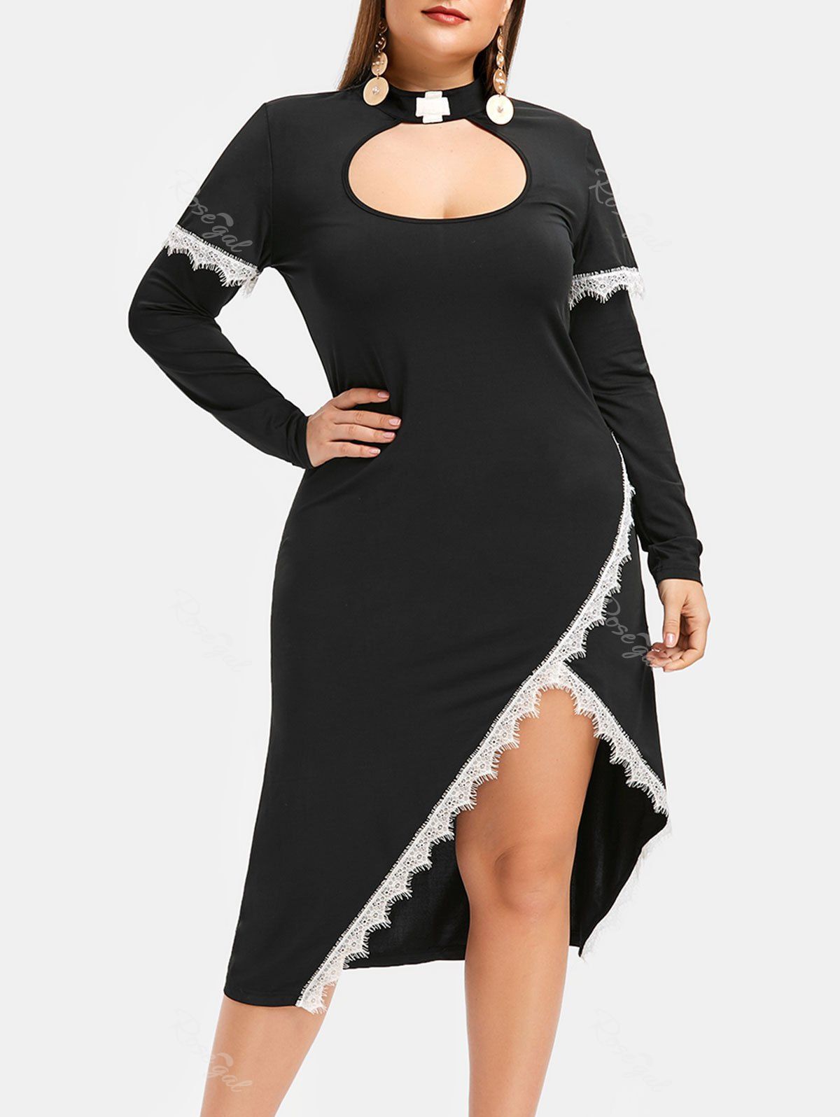

Plus Size Cut Out Eyelash Lace Halloween Dress, Black