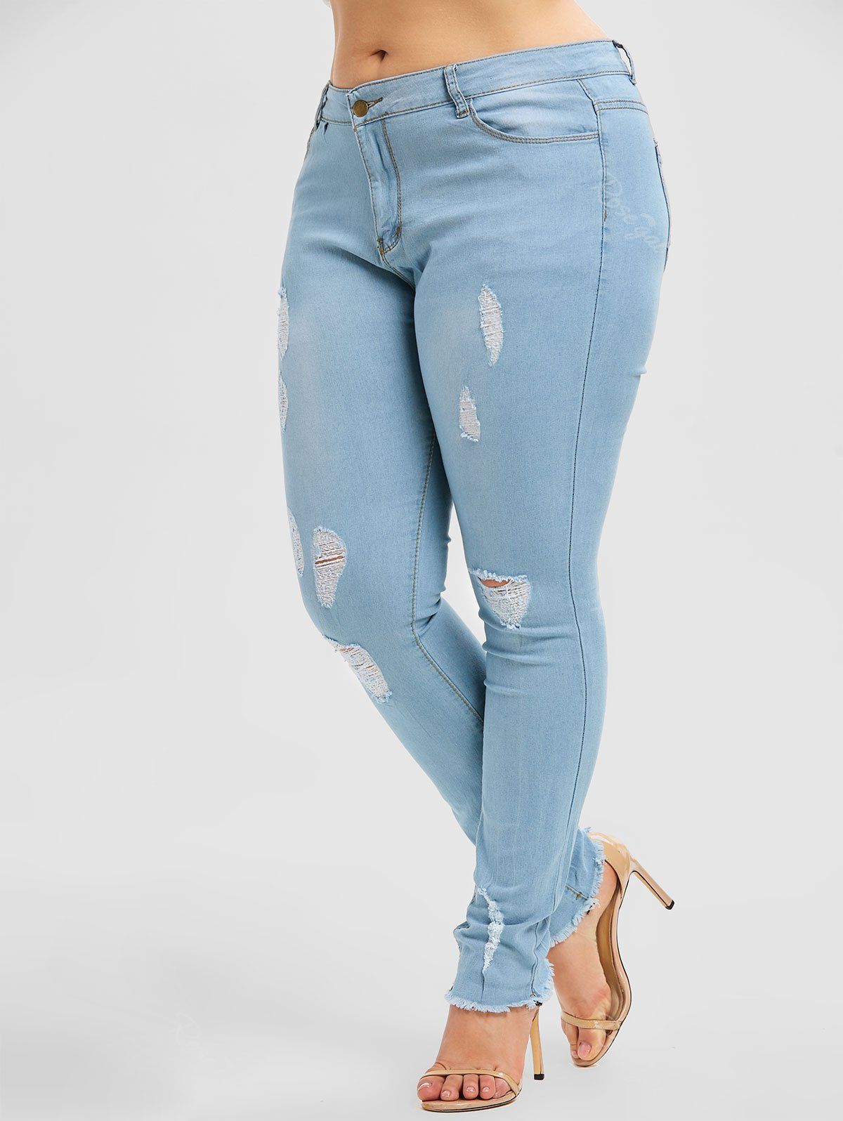 

Plus Size Distressed jeans, Blue gray