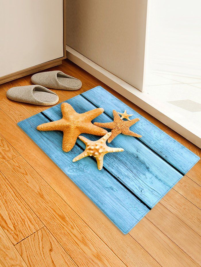 

3D Starfish Wooden Pattern Print Floor Mat, Dodger blue