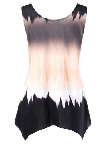 

Tie Dye Printed Plus Size Asymmetric Tank Top, Light khaki