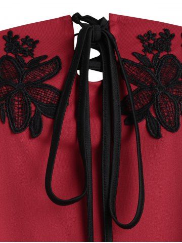 

Plus Size Lace Up Flower Embroidered Tank Top, Lava red