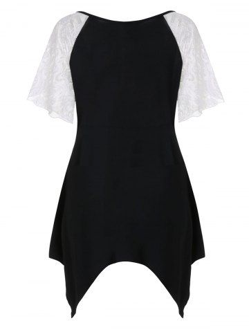 

Contrast Lace Panel Plus Size Handkerchief T-shirt, Black