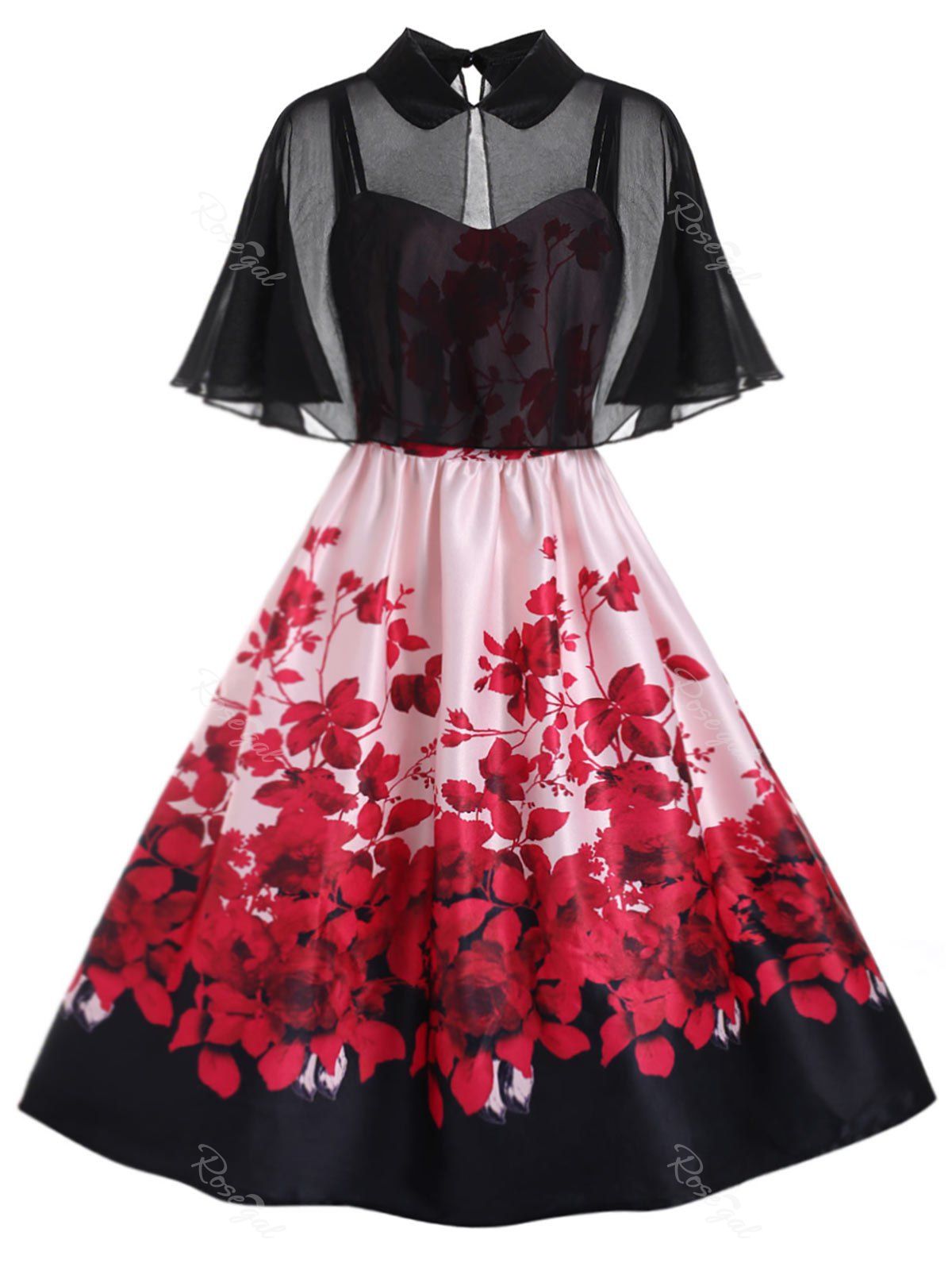 

Pater Pan Collar Plus Size Floral Print A Line Dress, Multi