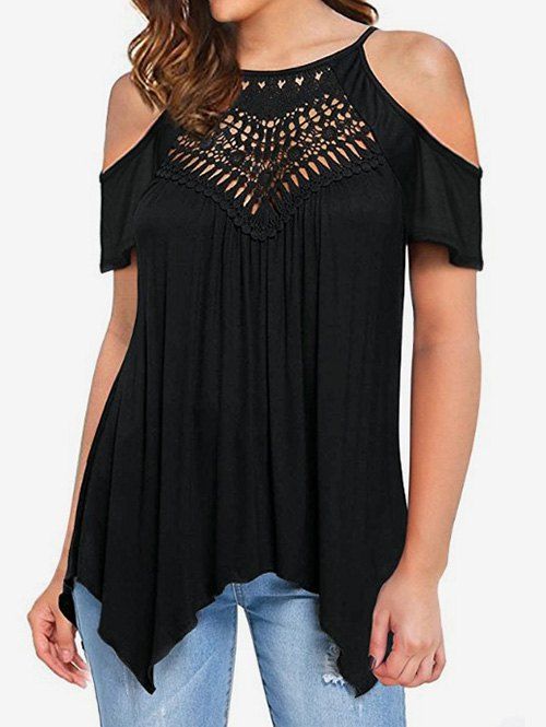 

Hollow Out Cold Shoulder Tee, Black