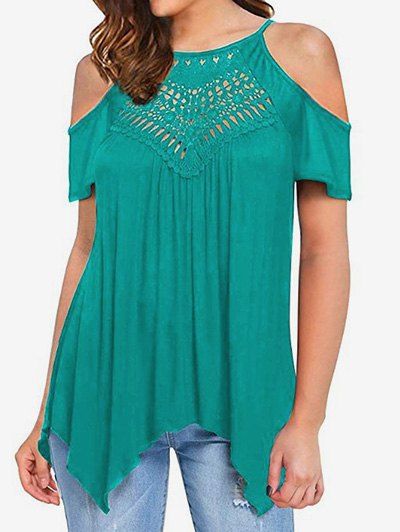

Hollow Out Cold Shoulder Tee, Celeste