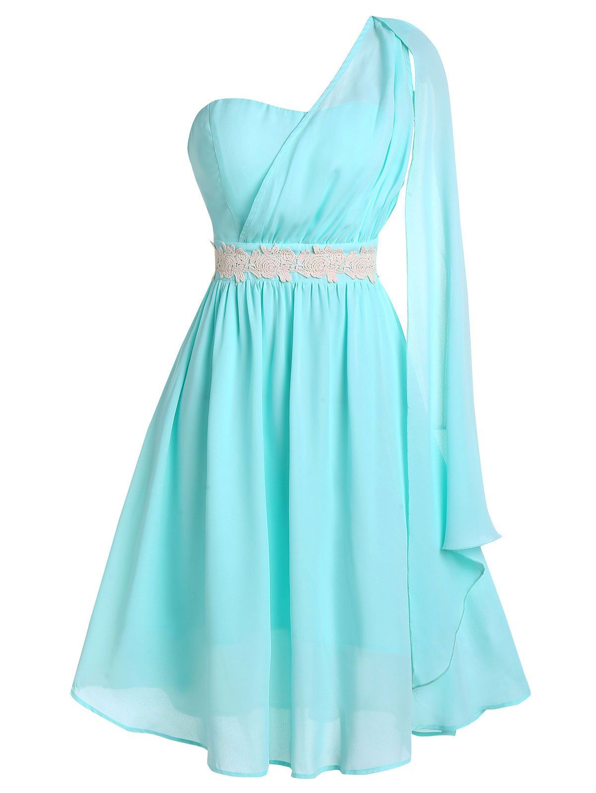 

One Shoulder Applique Chiffon Dress, Mint green