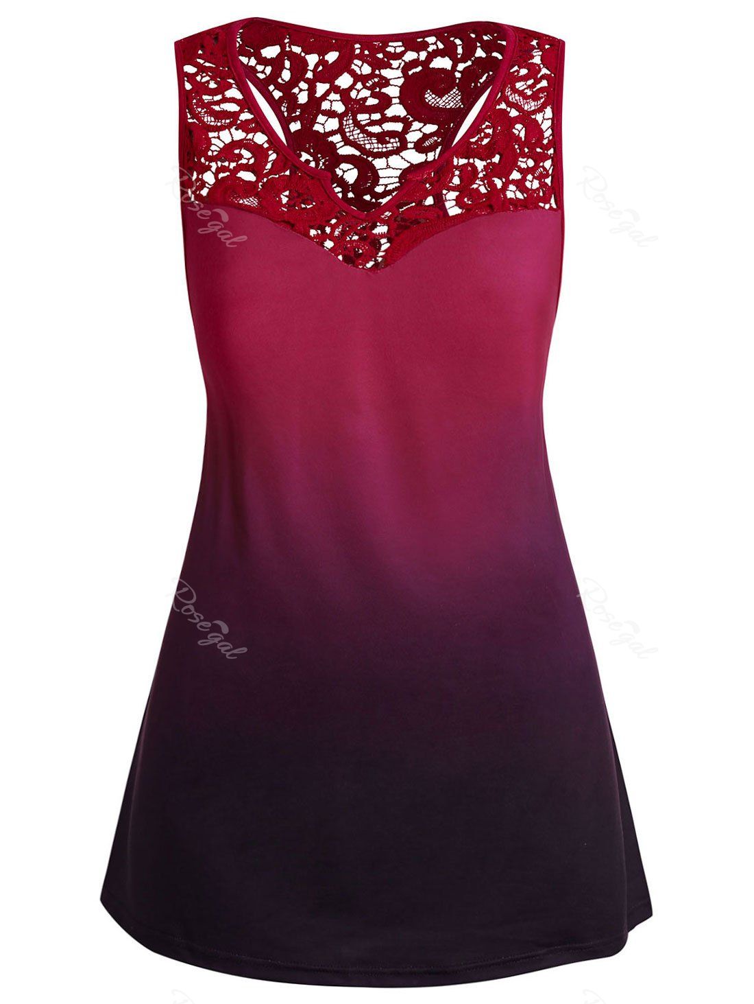 

Plus Size Racerback Omber Tank Top with Lace, Multi