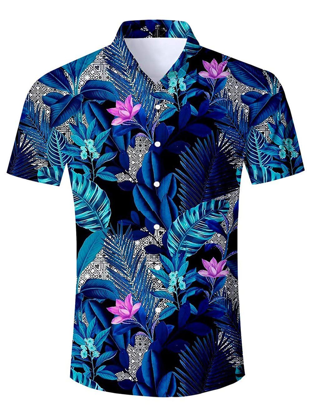 

Floral Design Print Short Sleeves Shirt, Slate blue