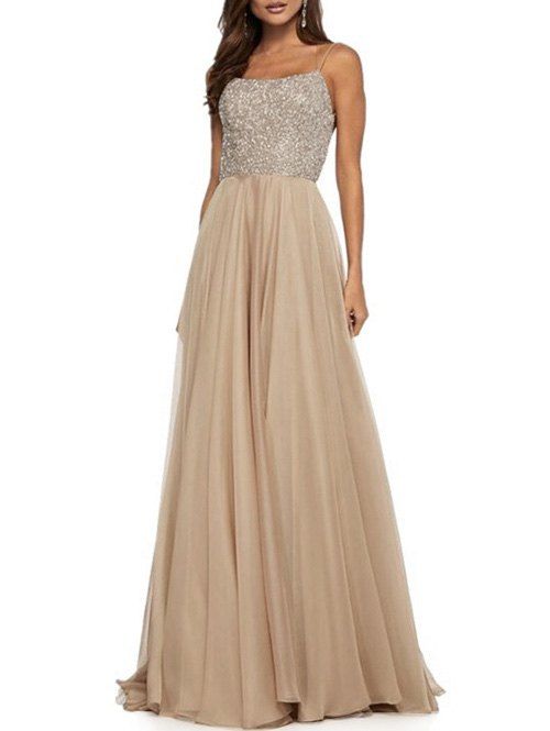 

Sequined Cross Backless Long Party Dress, Gold