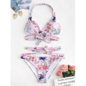 

Plus Size Floral Print Criss Cross Bikini Set, Light pink