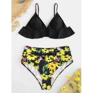 

Rosegal Floral Print Plus Size Ruffle Hem Bikini Set, Multi a