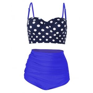 

High Waist Polka Dot Underwire Bikini Set, Blue