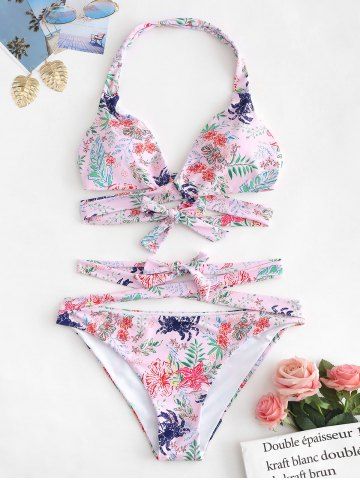 rosegal Plus Size Floral Print Criss Cross Bikini Set