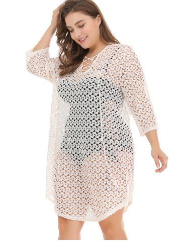 

Plus Size Crochet Cover Up Dress, White