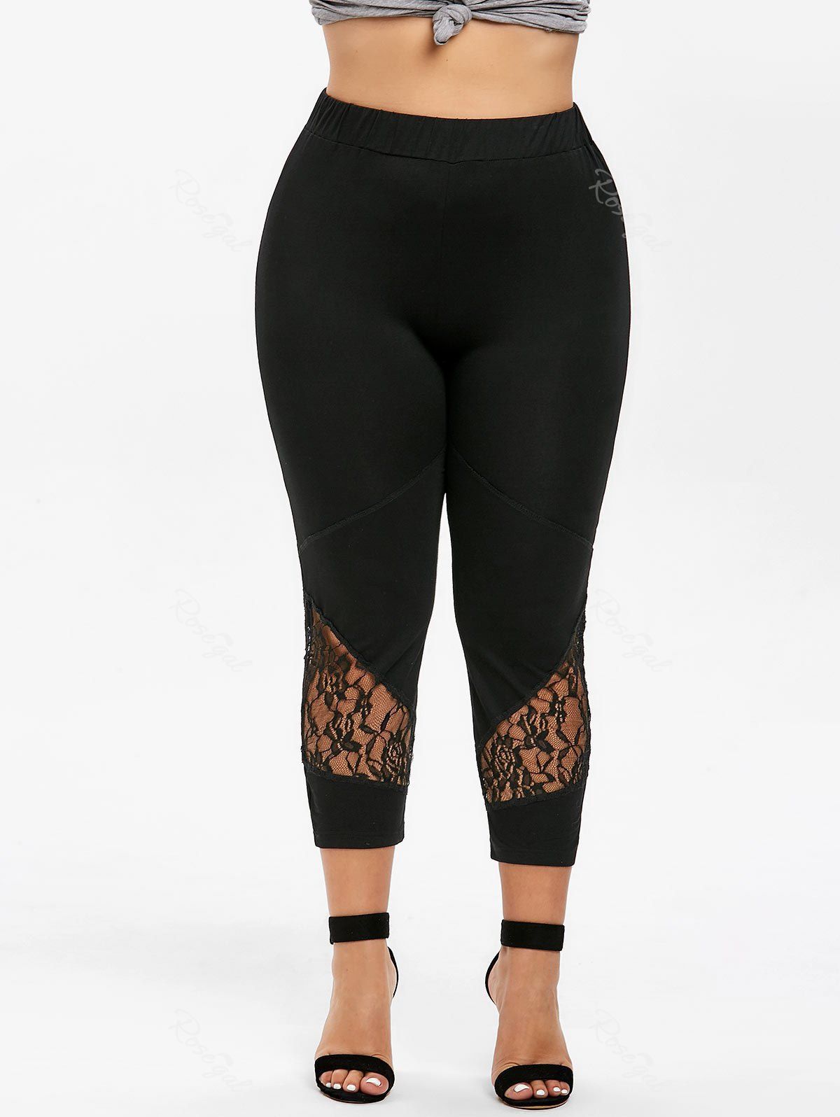 

Plus Size Lace Panel Cropped Leggings, Black