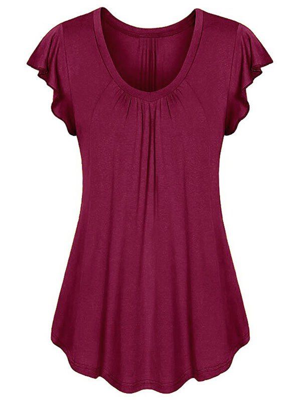 

Ruffle Short Sleeve Tee, Red wine