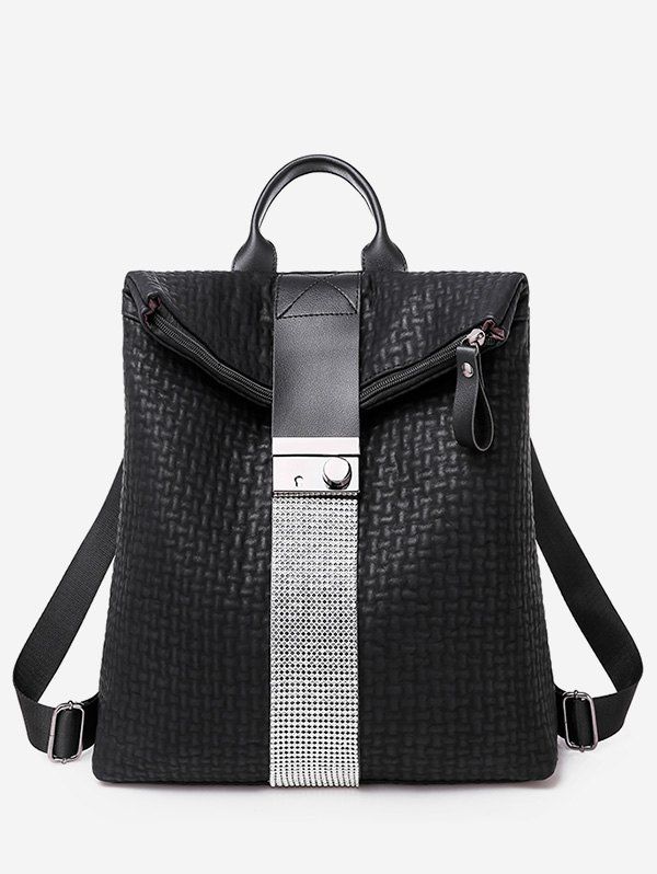 

Rhinestone Accent Braided PU Leather Backpack, Black