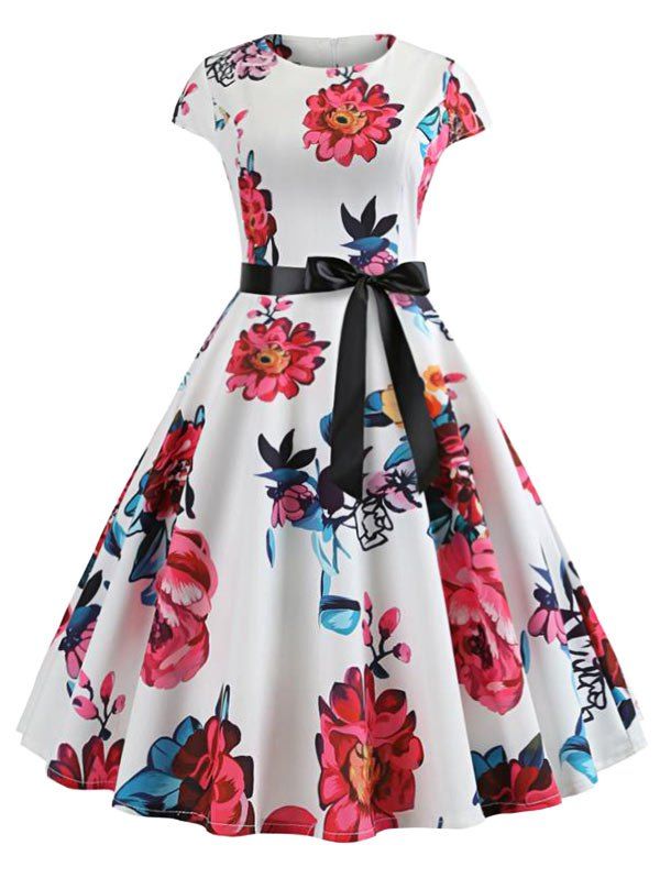 

Floral Print Vintage A Line Dress, Multi