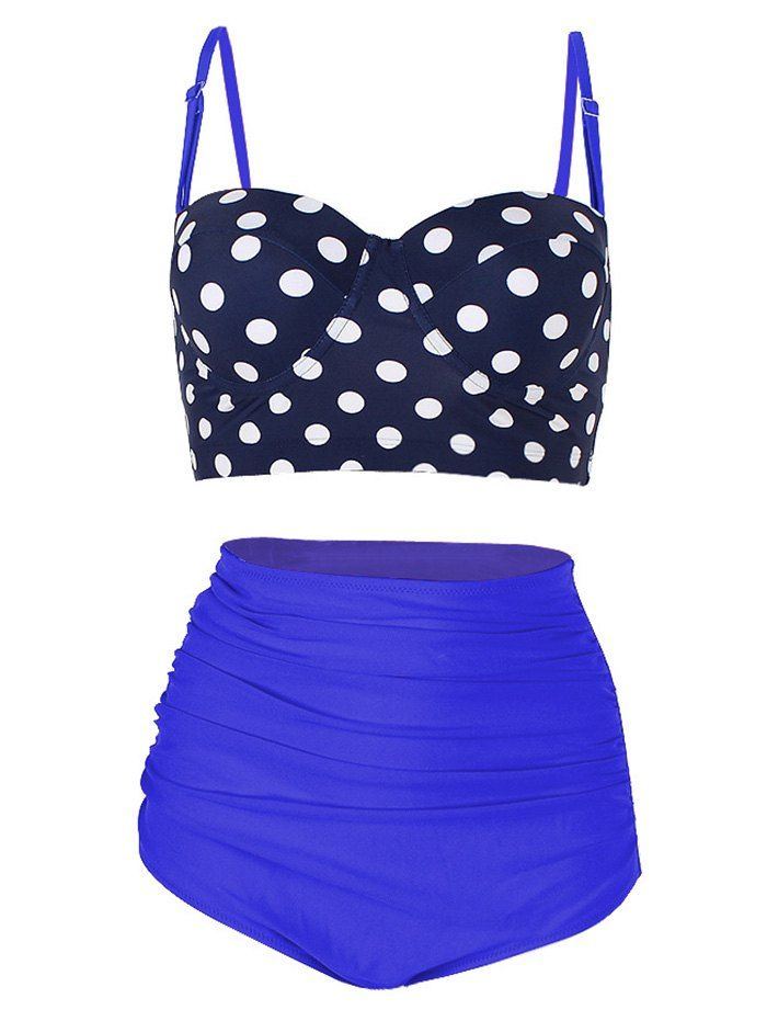 

High Waist Polka Dot Underwire Bikini Set, Blue